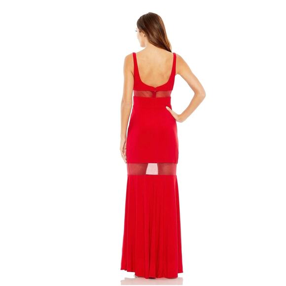 Ieena for MacDuggal-size 4-sheer mesh panel detail column gown red NWT - Picture 2 of 8